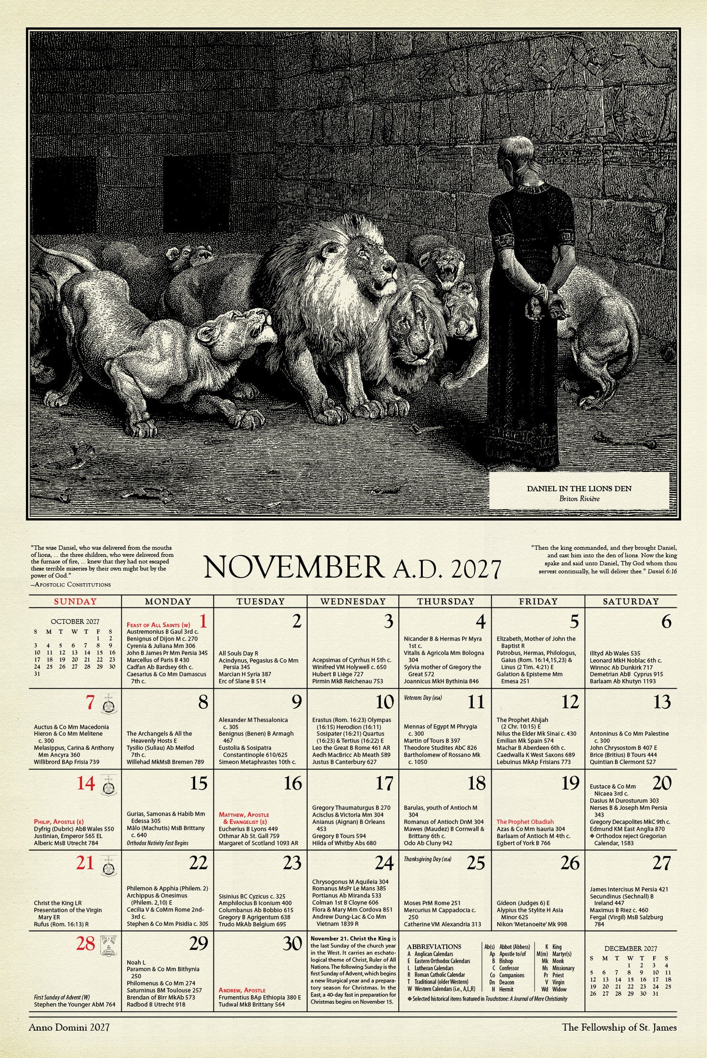 Anno Domini 2027: The St. James Calendar of the Christian Year